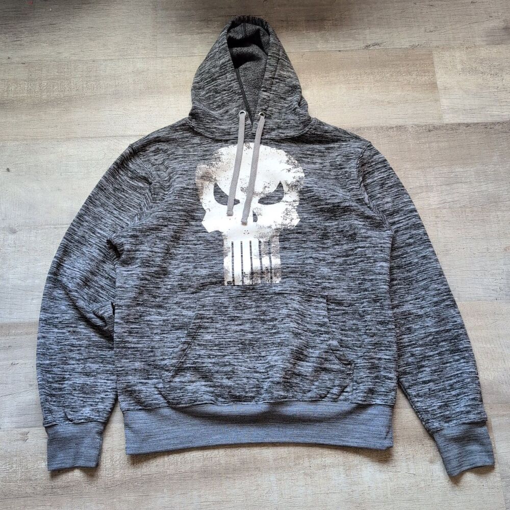 Punisher Marvel Hoodie Gray Sweat Shirt  Marvel Skull Size M 38/40 Pullover